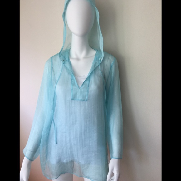 NWOT Neiman Marcus Exclusive silk turquoise hoodie - Picture 8 of 8
